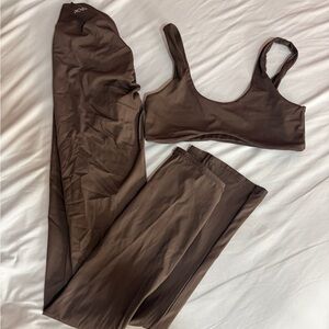 PcheeBum Small Brown Flare Leggings and Crop Top Set